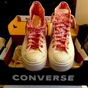 Blinged Out White Converse Women Shoes Sized 10.5